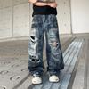 Vibe Wasteland Wind Ripped Jeans Men's Summer American Trend Brand Loose Casual Wide Leg Scimitar Pants Men's