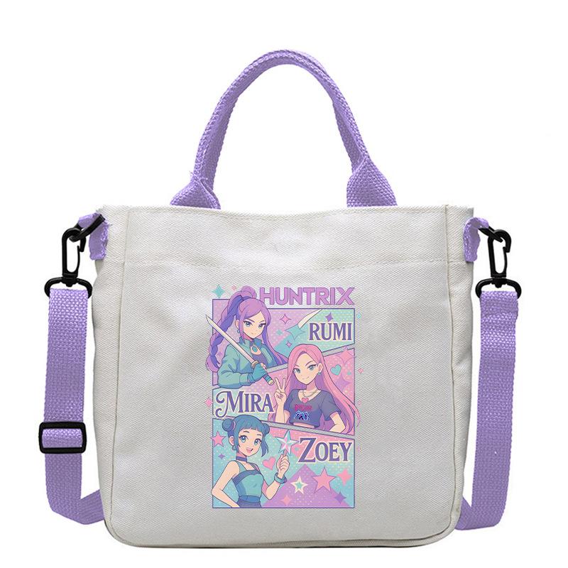 KPop Demon Hunters Shoulder Bag Kawaii Cartoon Handbag Large Capacity Crossbody Fashion Portable Canvas Storage Bags Gift Kid Friendly Entertaining