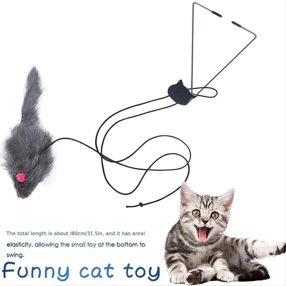 Triangle Hook Simulation Mouse Elastic Rope Adjustable Cat Interactive Retractable Squeaky Scratch Rope Mouse Training