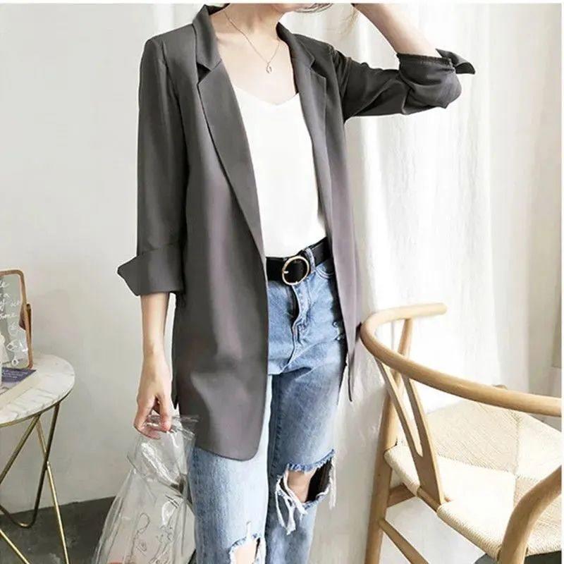 2025 Spring/Summer Korean Seven-Sleeve Women's Blazer Jacket - Temperament Chiffon, Lightweight, Sun Protection.