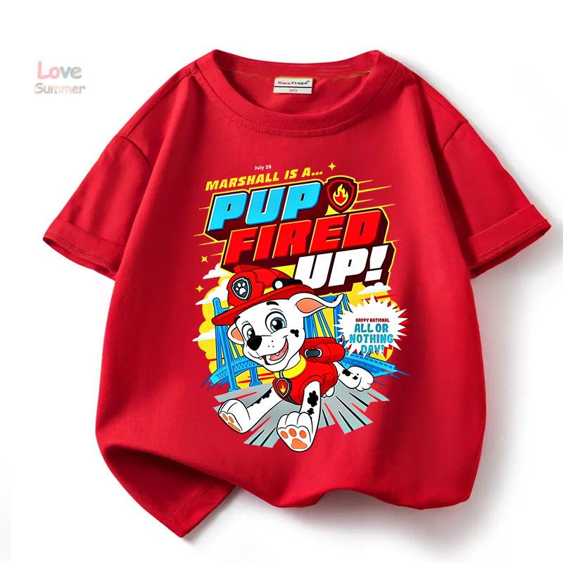Paw Patrol boys T-shirts for Boys Anime Cartoon Cute Birthday Clothing Children Summer Fashion Short Sleeved Shirt Kids Clothes