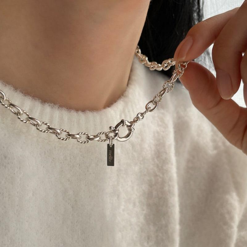 Melliv Silver SR Decoration Bold High-Band Combination Chain Necklace_mvn34