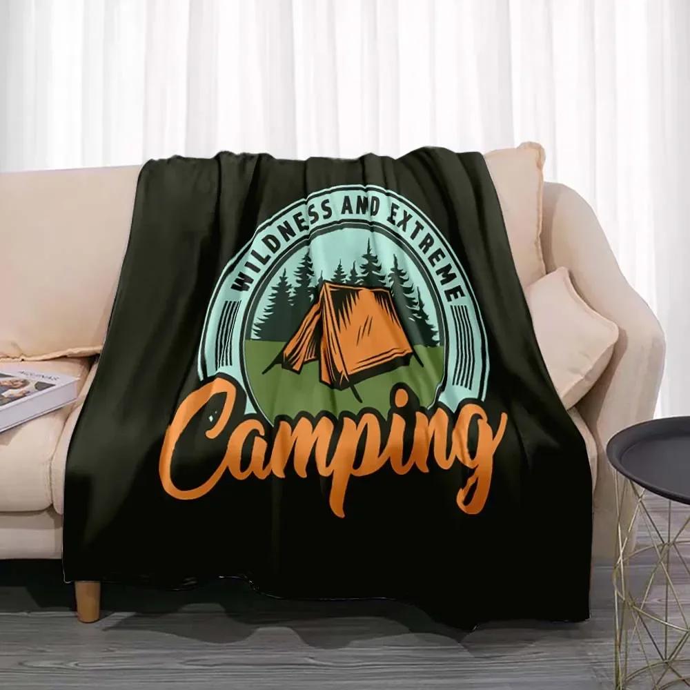 Fashionable Blanket Summer Happy Camper Camping Throw Bed Sofa Office Air Conditioning Soft Leisure Travel Customizable Throw