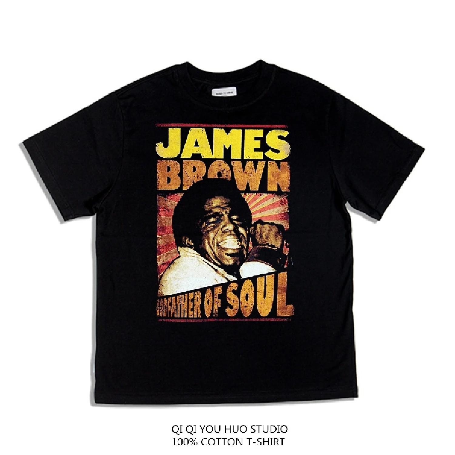 

Direct Spray James Brown Hip-hop Artist James Brown Printed T-shirt Short Sleeve Cotton Heavy Hip Hop Men and Women Alike XXXXXL чорний