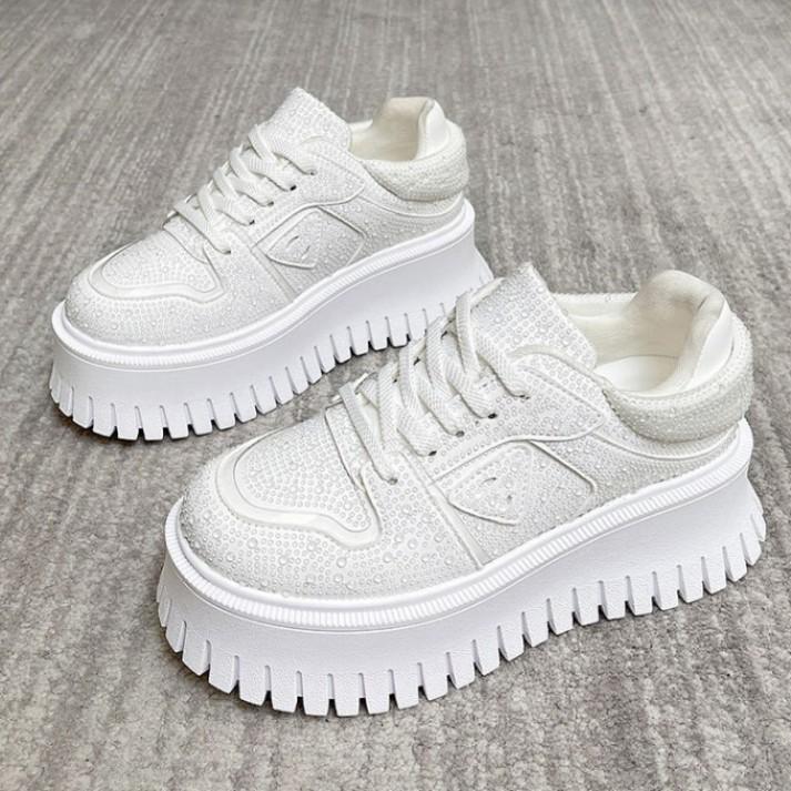 Small man thick-soled little white shoes women's rhinestones autumn new versatile muffin sole casual shoes sports board shoes