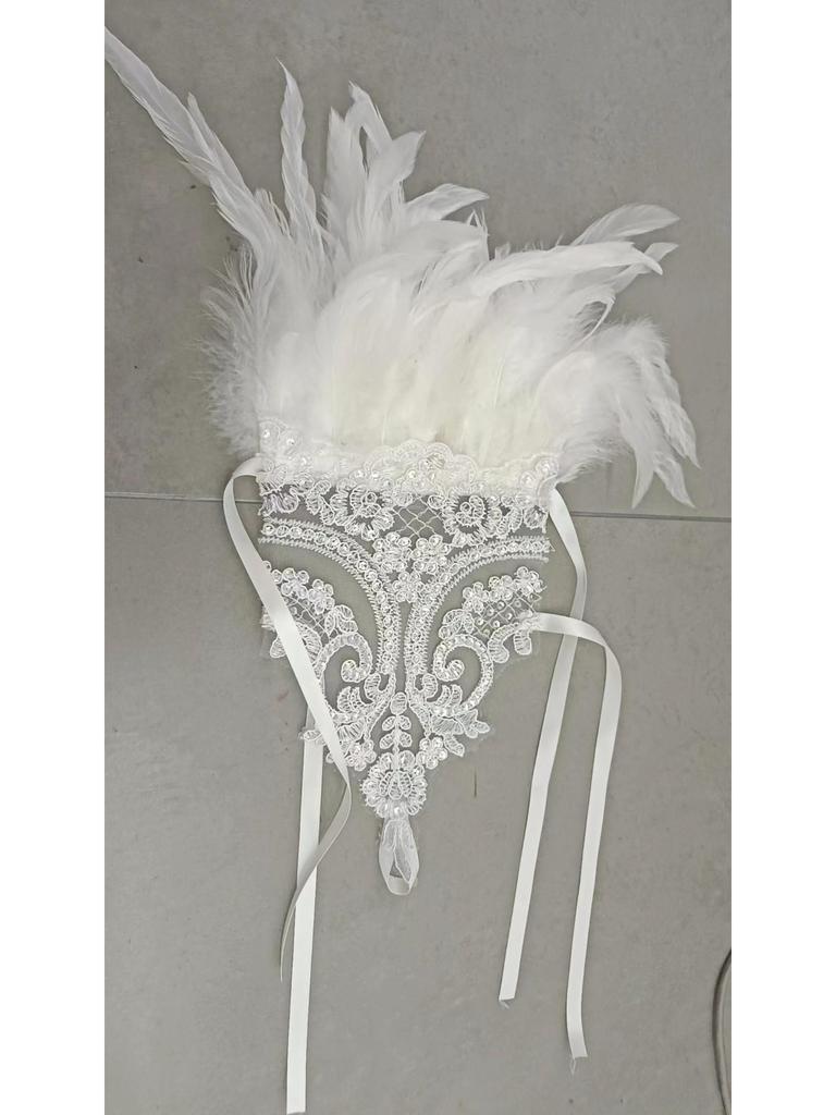 Cross-Border Halloween Feather Fingerless Gloves with Black Lace Bracelet Accessories