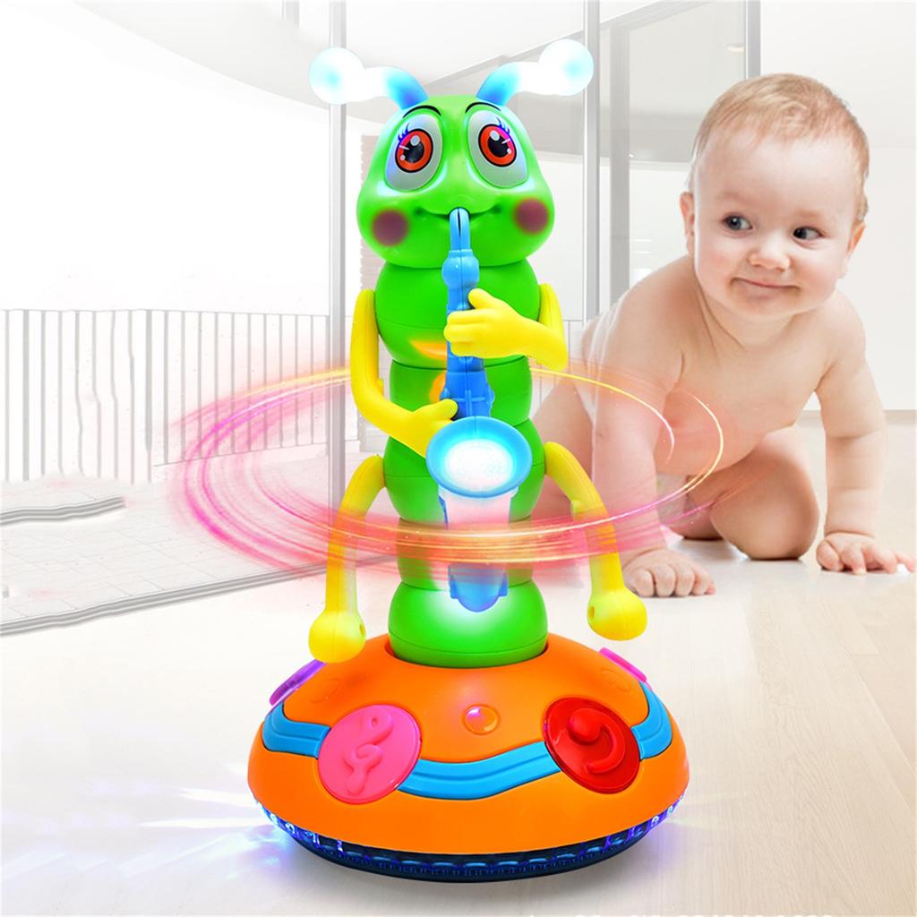Interactive Caterpillar Musical Toy with Rotating Base and Light-Up Features for Children Educational Entertainment Playset