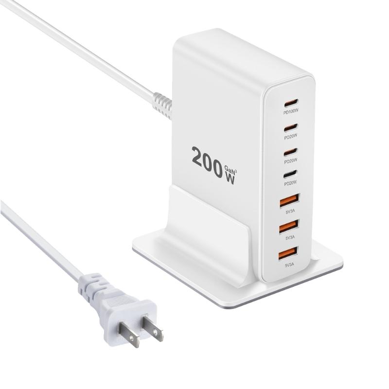 7 Port USB Type C PD Fast Chargers Block 200W Charging Station USB Charging Power Adapter for Phone Tablet Laptop белый