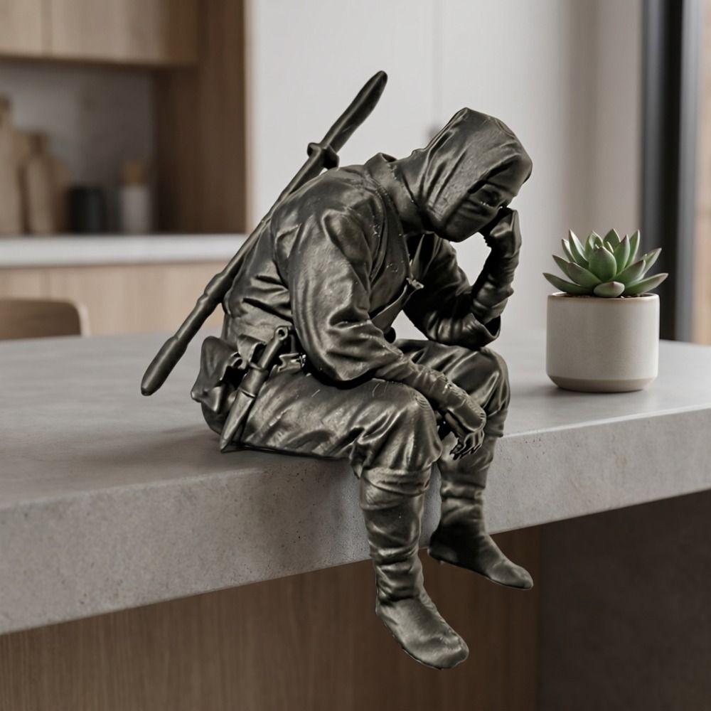 Japanese Style Samurai Statue 3D Printed Seated Warrior Sculpture Desktop Ornament  Home Decor