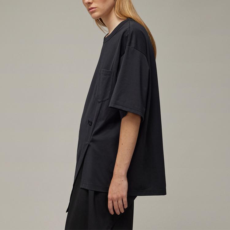 Y-3 Solid Color Irregular Hem Round Neck Short Sleeve T-Shirt Unisex Tops Black IN4377