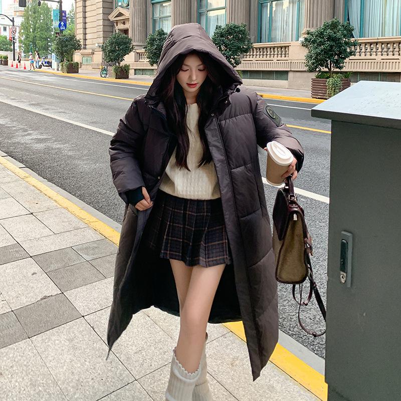Down cotton clothes women's long knee winter new design jacket thickened warm college style