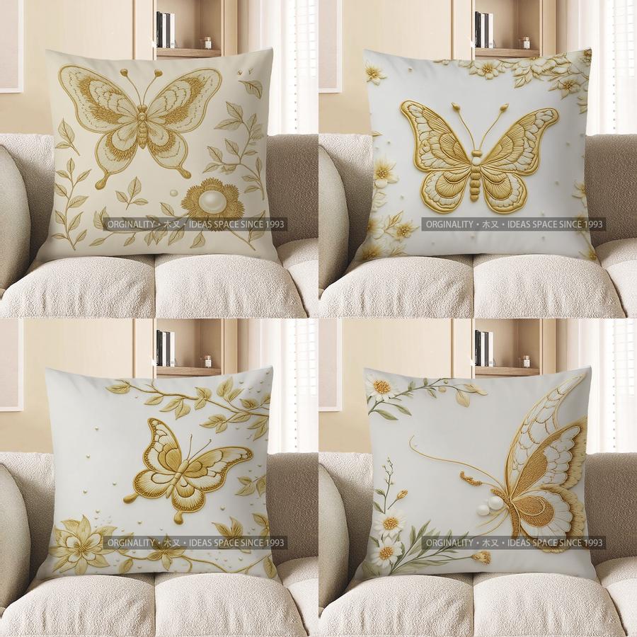 Jmg Clothing Unisex Golden Home Decor Butterfly & Floral Patterned Pillow Cover Pattern Cushion Cover Suitable For Sofa Bedroom Car Pillow Cover
