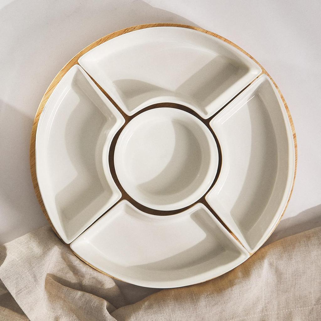 DUKA Elegant Rotating Tray with 5 Porcelain Bowls Warewood DUKA