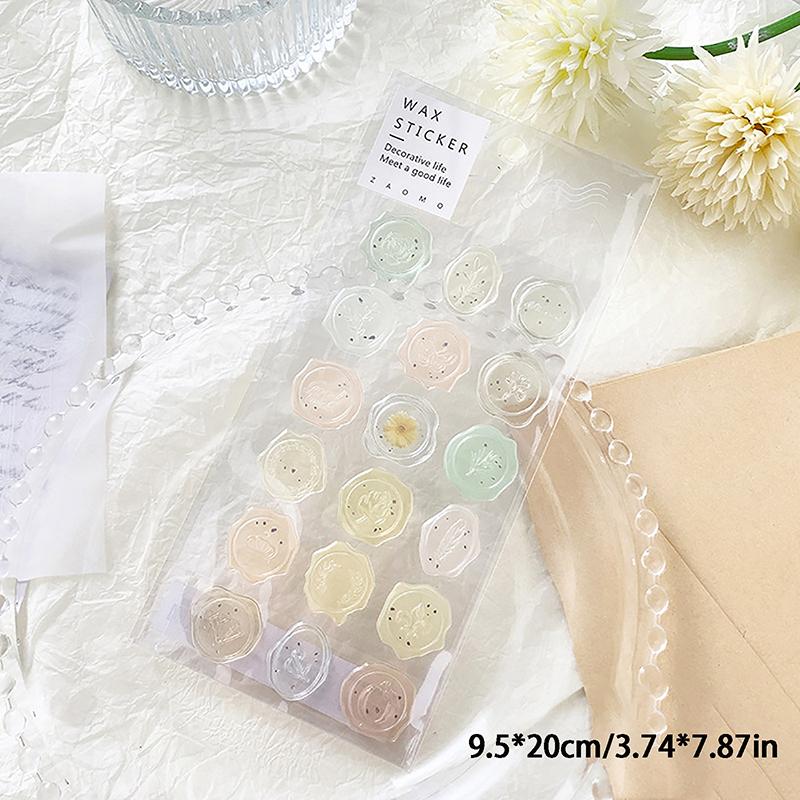 18pcs Bag Vintage Sticker Wax Stamp Seal Sticker for DIY Decorative Scrapbook Wedding Envelope Candy Color Sticker for Student