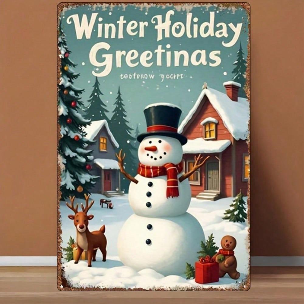 

Vintage Metal Santa & Reindeer Tin Sign, 8x12 Inch Rustic Christmas Wall Art for Home Bar Cafe 20x30