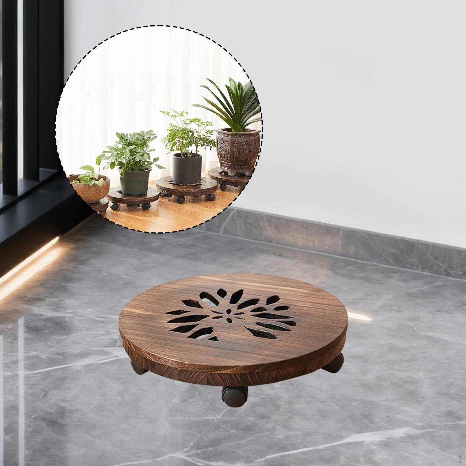 

Movable Plantpot Tray Rolling Plant Stand Planter Pot Trolley Wooden Base Easy to Move Houseplants 21cm Style B