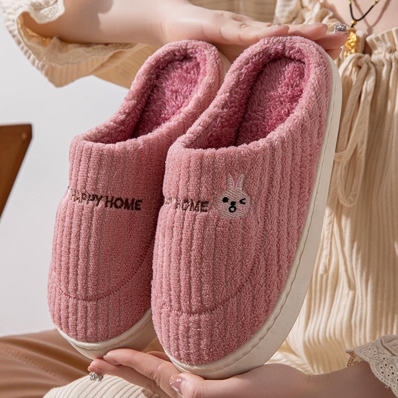 Cotton slippers women's autumn and winter couple home slippers indoor confinement shoes warm cotton shoes non-slip plush cotton drag men's winter