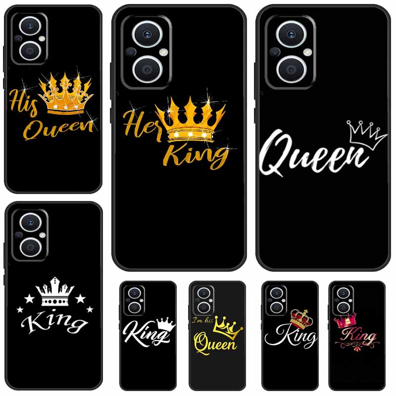 Crown QUEEN & KING Couples Case For OPPO Find X3 Lite X2 Neo X5 X6 Pro OPPO Reno 10 Pro 8T 5Z 4Z 4 5 6 7 8 Lite Cover