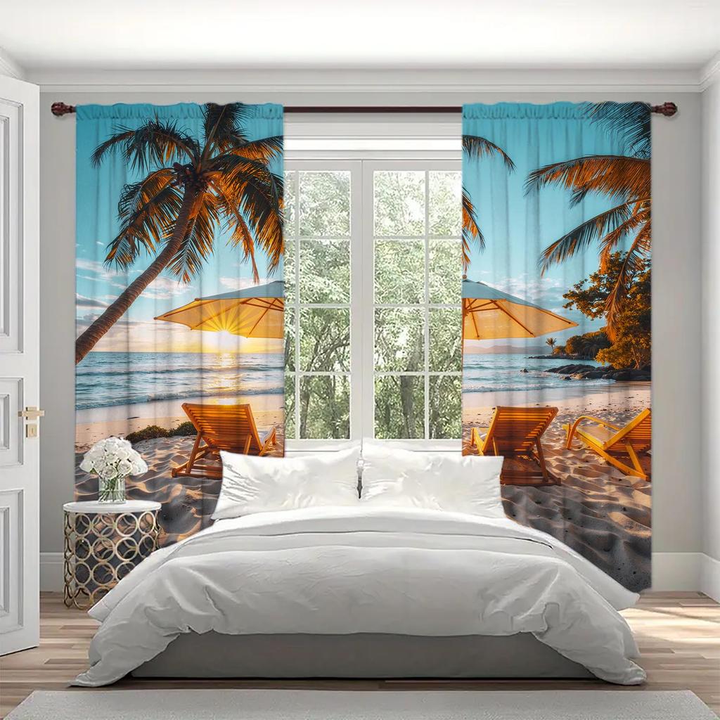 2 Panels Summer Leisure Travel Beach Curtains   Versatile Design Suitable for Any Style   Creating a Peaceful Living Space