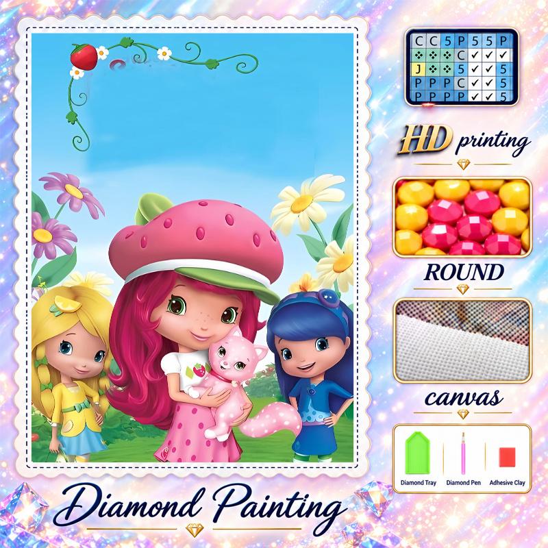 Strawberry Shortcake Diamond Painting Kit 5D Full Drill DIY Diamond Mosaic Wall Art Home Decor