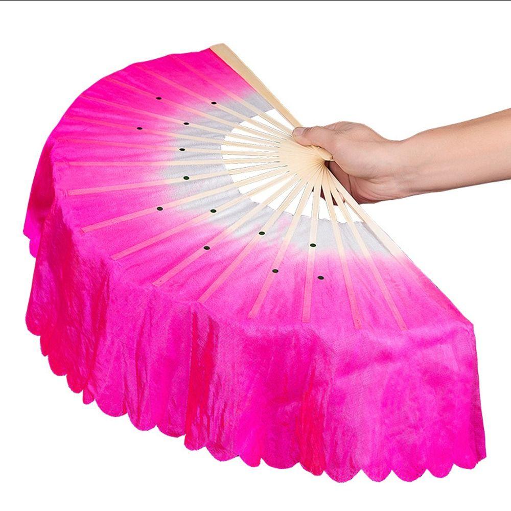 Kid Women Gradient Color Dancer Practice Rayon Silk Fans Belly Dancing Fan Long Silk Fans Silk Fans