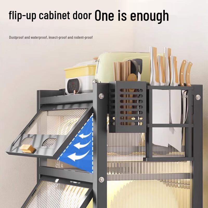 Premium Black 2-Tier Countertop Dish Storage Cabinet with Lid