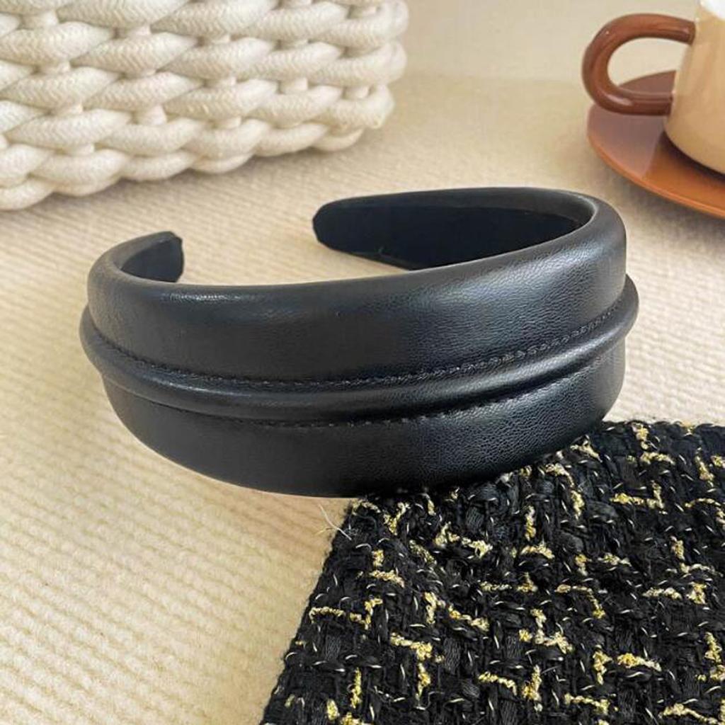 New Fashion Headband For Women Wide Side PU Leather Headwear Solid Color Casaul Hairband For Adult Hair Accessories