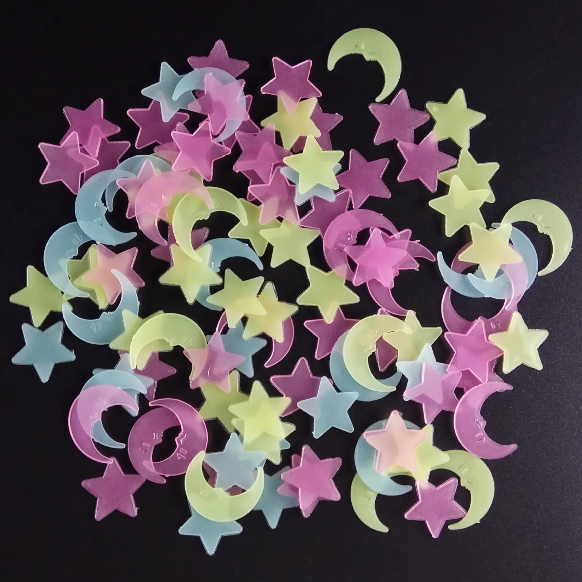 

100Pcs Luminous Mixed Color Star Moon 3D Wall Sticker Kids Baby Rooms Living Room Glow In The Dark Home Decorations Stickers
