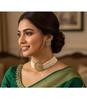 Indian Bollywood Traditional Faux Pearls Grand Designer Jewelry Choker Necklace Set in Antique Gold Tone for Women