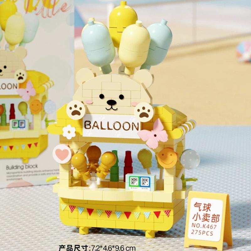 Diy Car Food Hot Dog Cart Truck Ice Cream Store Flower Hamburger Street View Building Blocks Kit Bricks Model Kids Toy Children