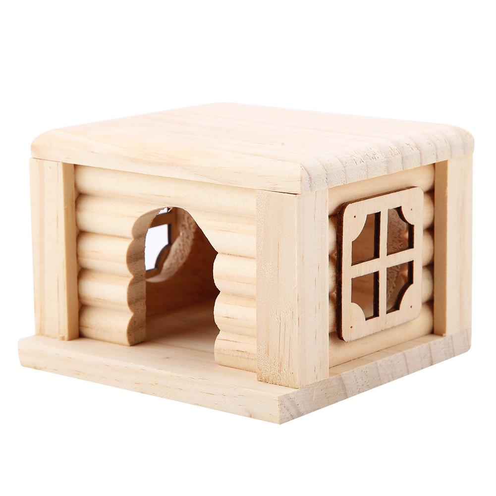 1Pc Natural Wooden Hamster House Flat Top Cabin Rat Hut Mouse Cage for Small Pet Toys
