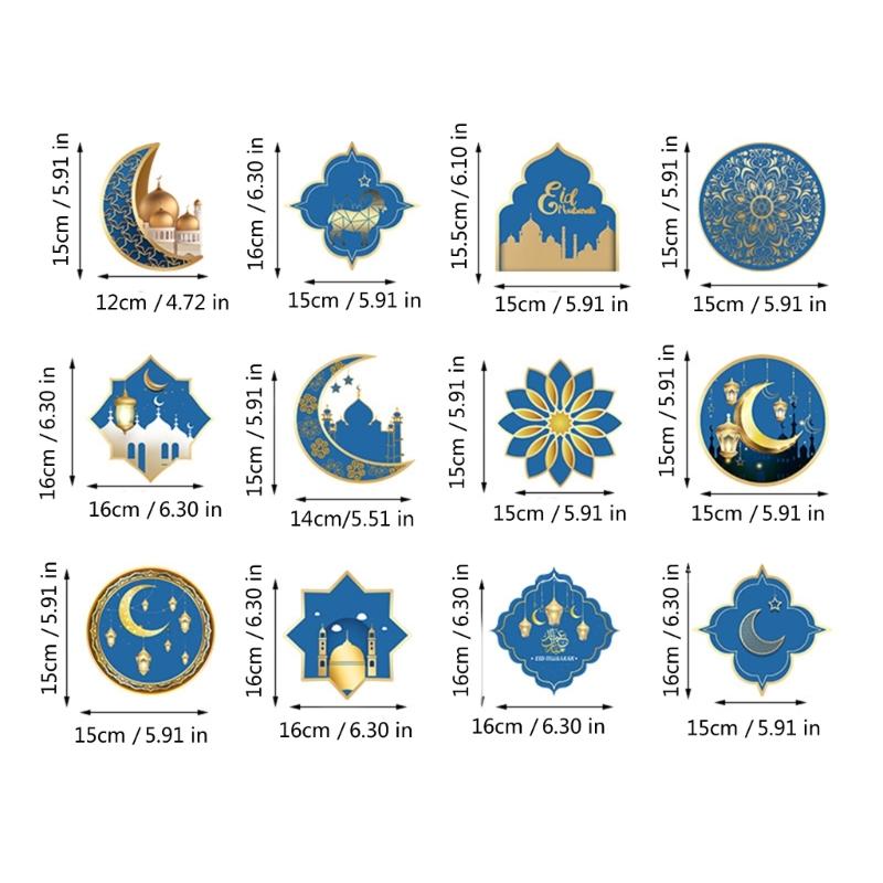 12pcs Eid Celebration Moon Castle Spirals Decoration Hanging Ornament for Family Gatherings and School Festivities