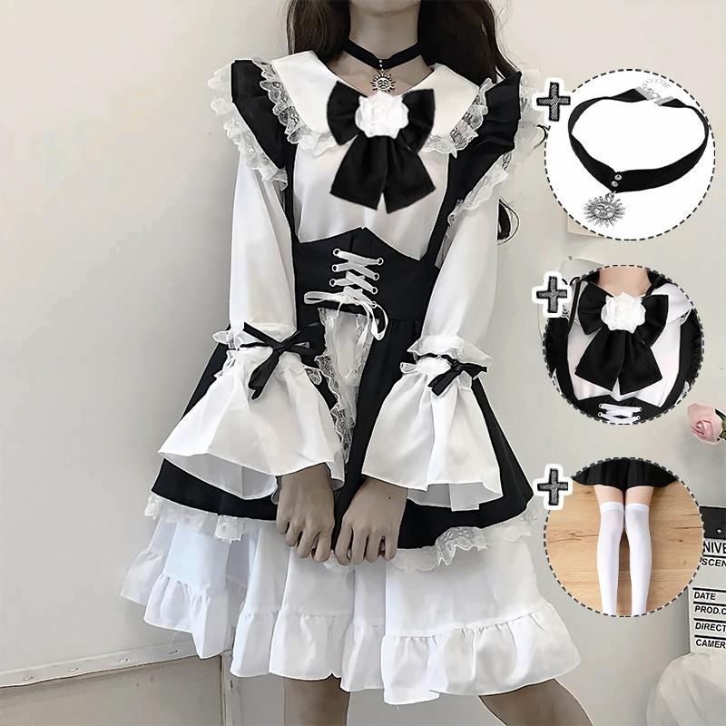 Cute maid outfit soft girl lolita dress ladies dress boss restaurant maid uniform set