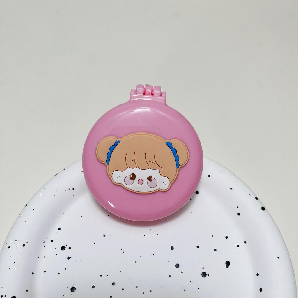 Cute Cartoon Foldable Airbag Comb with Mirror - Portable for Children, Cream Wind Design