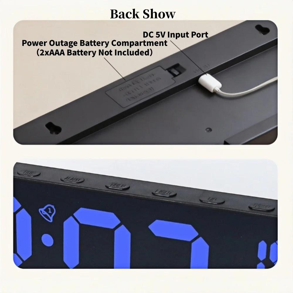 36*11.5*2.3cm Large RGB Digital Wall Clock TEMP Humidity Date Week Count-up Countdown 12/24H Bluetooth Time Synchronization LED Clock
