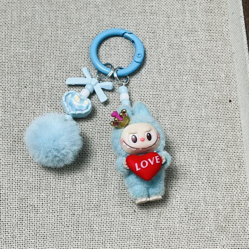 Cartoon Cute Flocking Mini Standing Mobile Phone Pendant Schoolbag Doll Keychain Gift