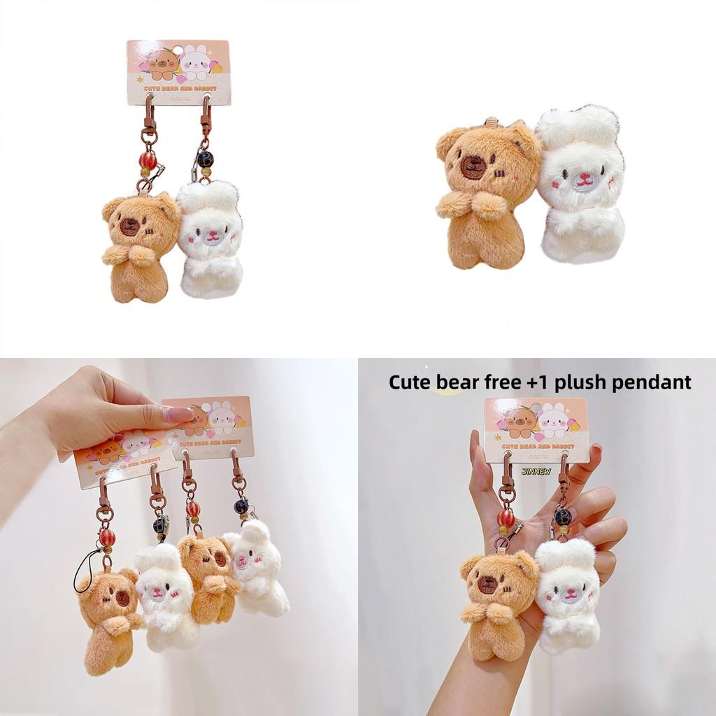 Rabbit Bear Plush Animal Keychain Set With Soft Fur For Kids And Collectors