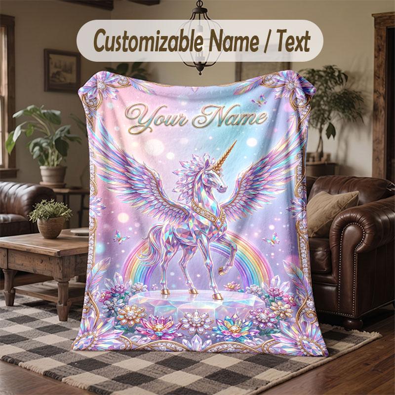 Coperta da divano a tema unicorno con nome personalizzato, coperta morbida e accogliente per casa, divano, letto