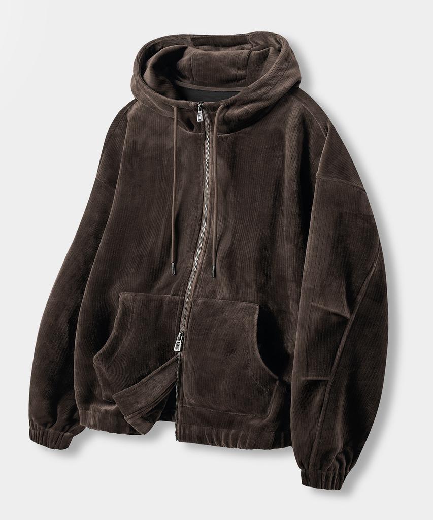 Dimitri Black 2Way Essential Corduroy Hooded Zip-Up_Brown