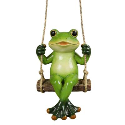 Resin Hanging Frogs Yard Decors, Swinging Green Frogs Ornament for Outdoor Garden Patios Porch Balconies Tree Branch and Plant Display