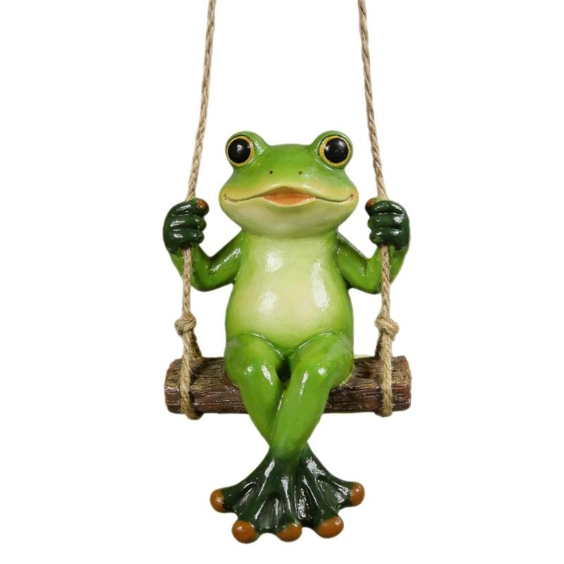 Swinging Frogs Garden Figurine, Resin Hanging Yard Decors for Patios Porch Balconies Tree Branch Plant Area and Mini Landscape, Collectible Ornament