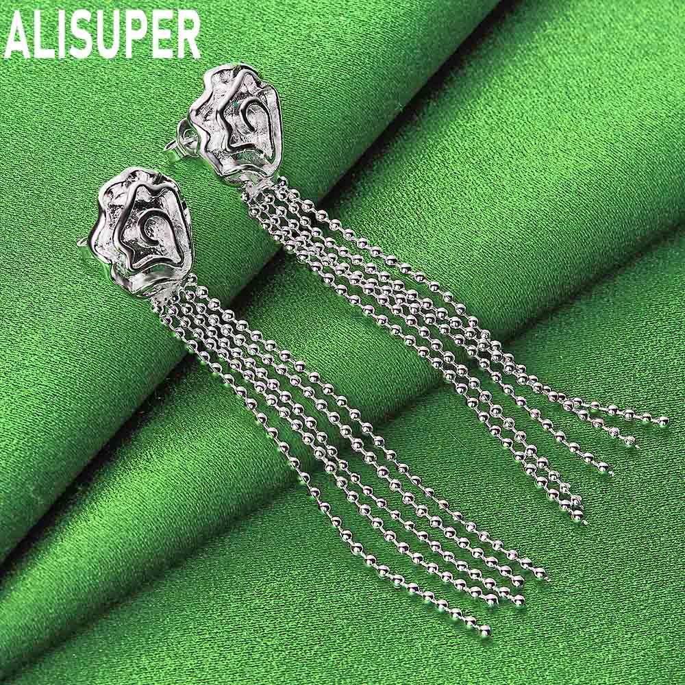 925 Sterling Silver Romantic Rose Pierced Earrings Fashion Charm Wedding Jewelry