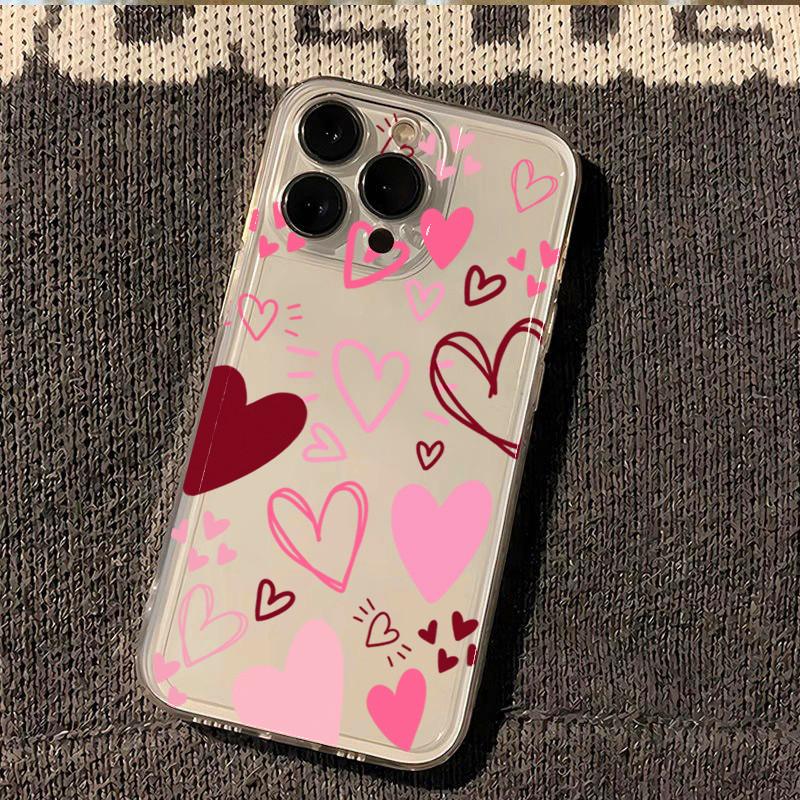 Heart Doodle Floral Art Phone Case for iPhone 17 16 15 14 13 12 11 Series Pro Max Plus Double Layer Protection