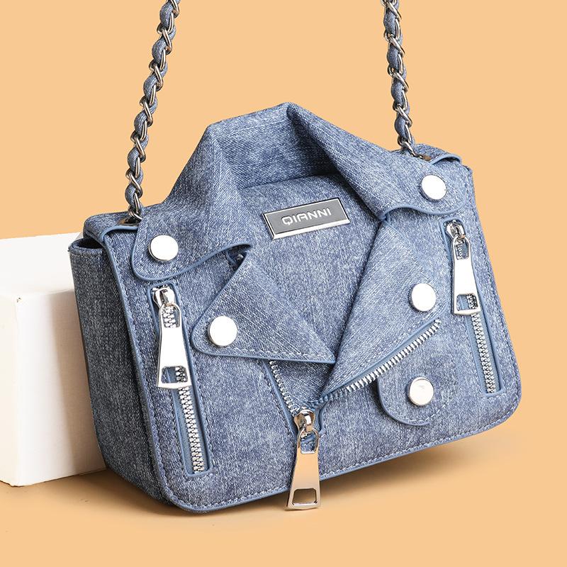 Personalized Suit Bag Fashionable Rivet Single-shoulder Bag Versatile Crossbody Denim Small Square Bag for Ladies
