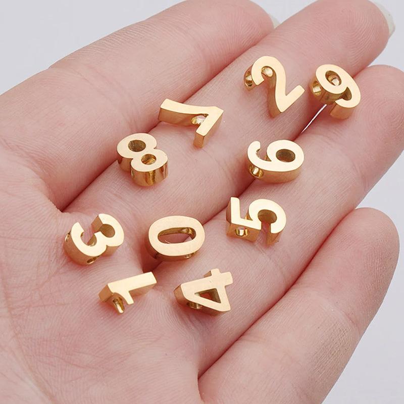 CARLIDANA DIY Jewelry Making Accessories Stainless Steel Gold Plated Arabic Number Pendant Charms for Women Necklace Bracelet