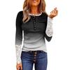 Top da donna a maniche lunghe con scollo rotondo e bottoni, autunnale, slim, con stampa a cambio graduale, cuciture a punto e pizzo.