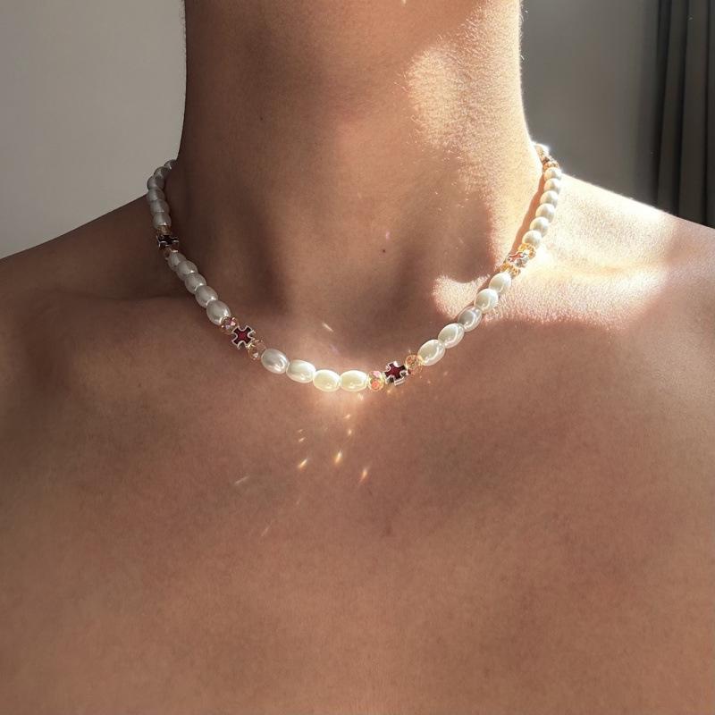 Men's High-End Colorful Niche Red Cross Clavicle Necklace