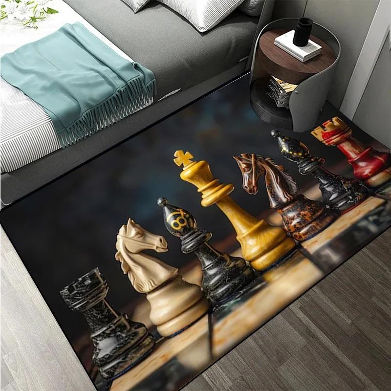 Chess Pattern Carpet Mat Rug King Queen Rook Bishop Knight Pawn Theme Game Living Room Area Rug Protection