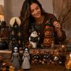 Vintage Holzhexenfiguren Set von 3, Halloween Hexenpuppen Dekoration für Tischplatte Regal Kaminsims Display