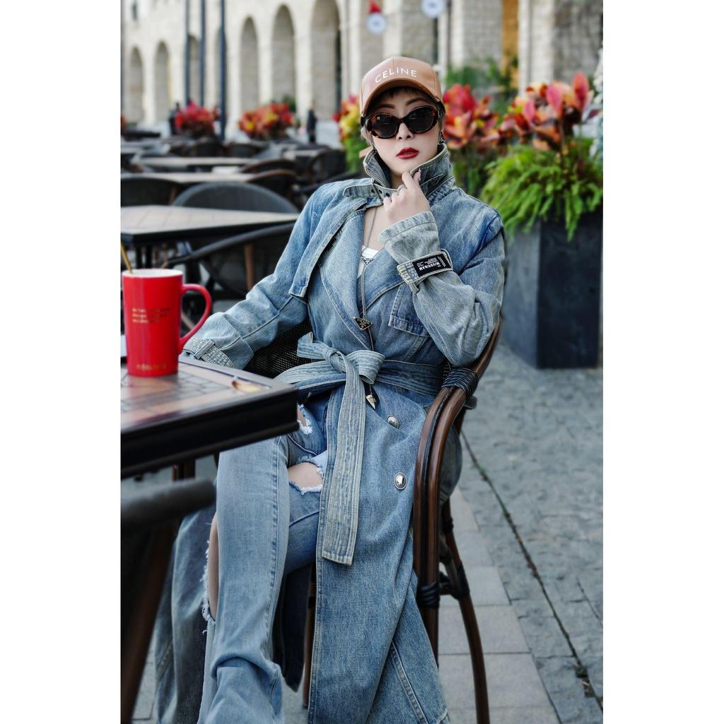 Wiosenne i jesienne jeansowe długie płaszcze damskie płaszcze kurtki trencz damski trencz